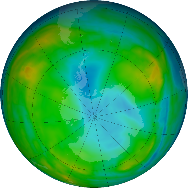 Antarctic ozone map for 26 July 2015